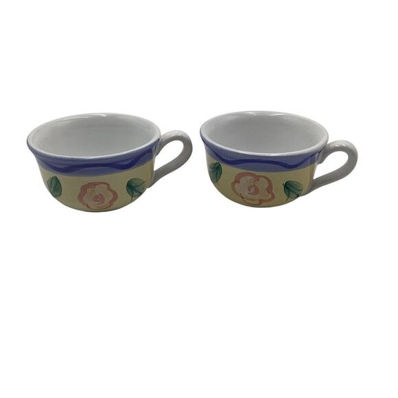 Vintage Italian Floral Ceramic Mugs Set of 2 Hand-Painted - Picture 1 of 6